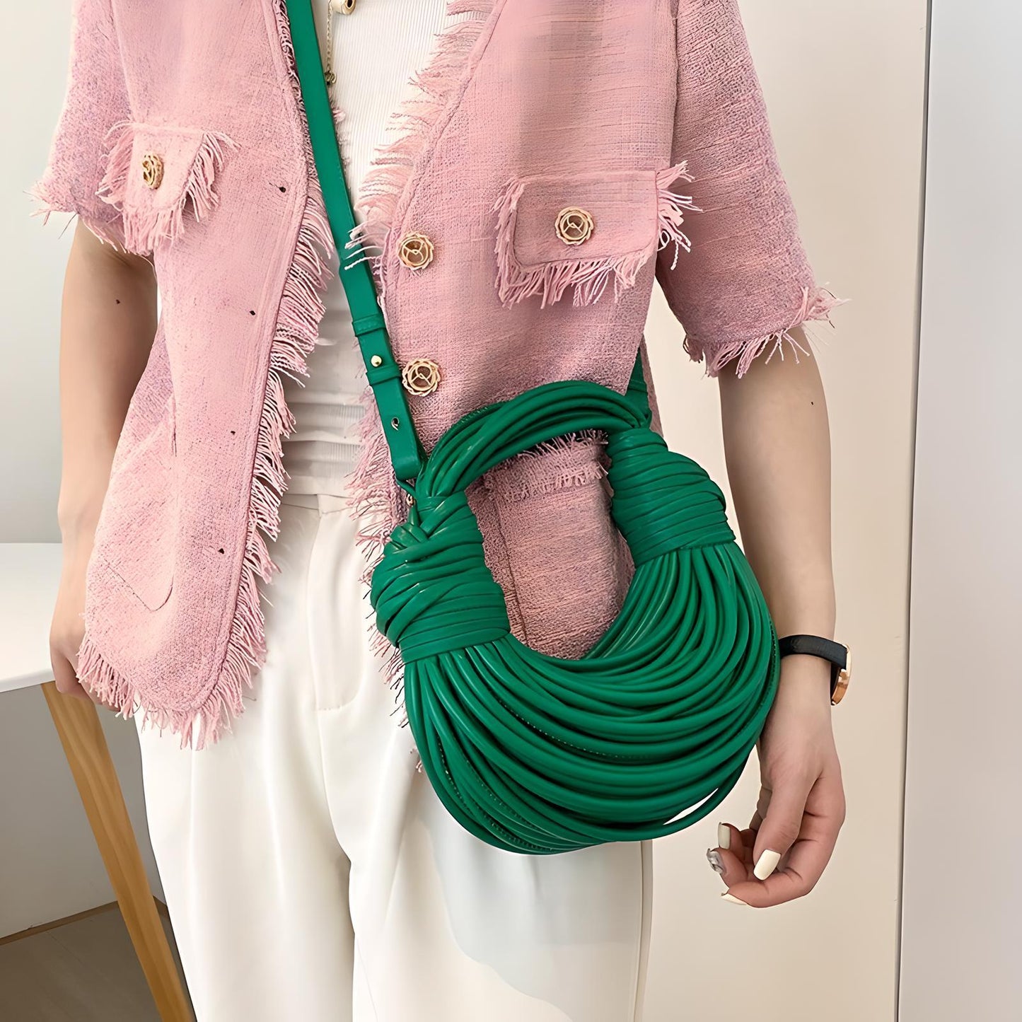 Hand-Woven Women's Messenger Bread Bag Creative Noodle Shoulder Underarm Bag Chic Foreign Trade Handbag