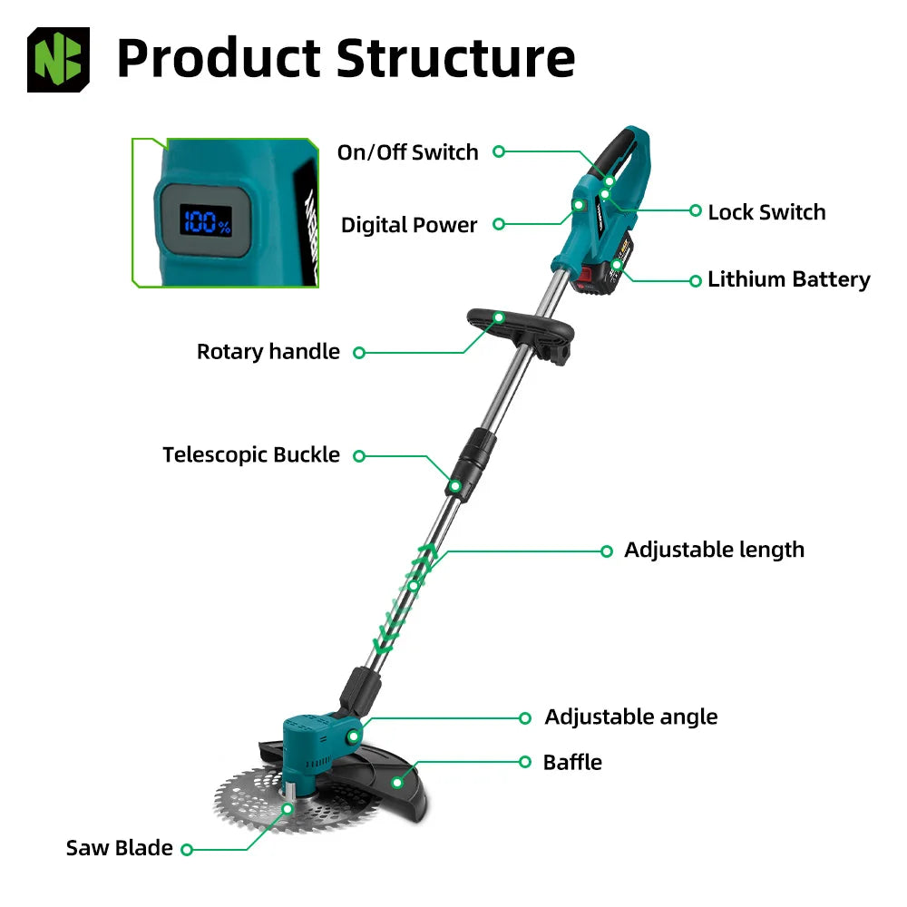 NEWBENY 4000W 9Inch Brushles Electric Lawn Mower Digital Display Grass Trimmer Repairing lawns Power Tool For 21V 18V Battery