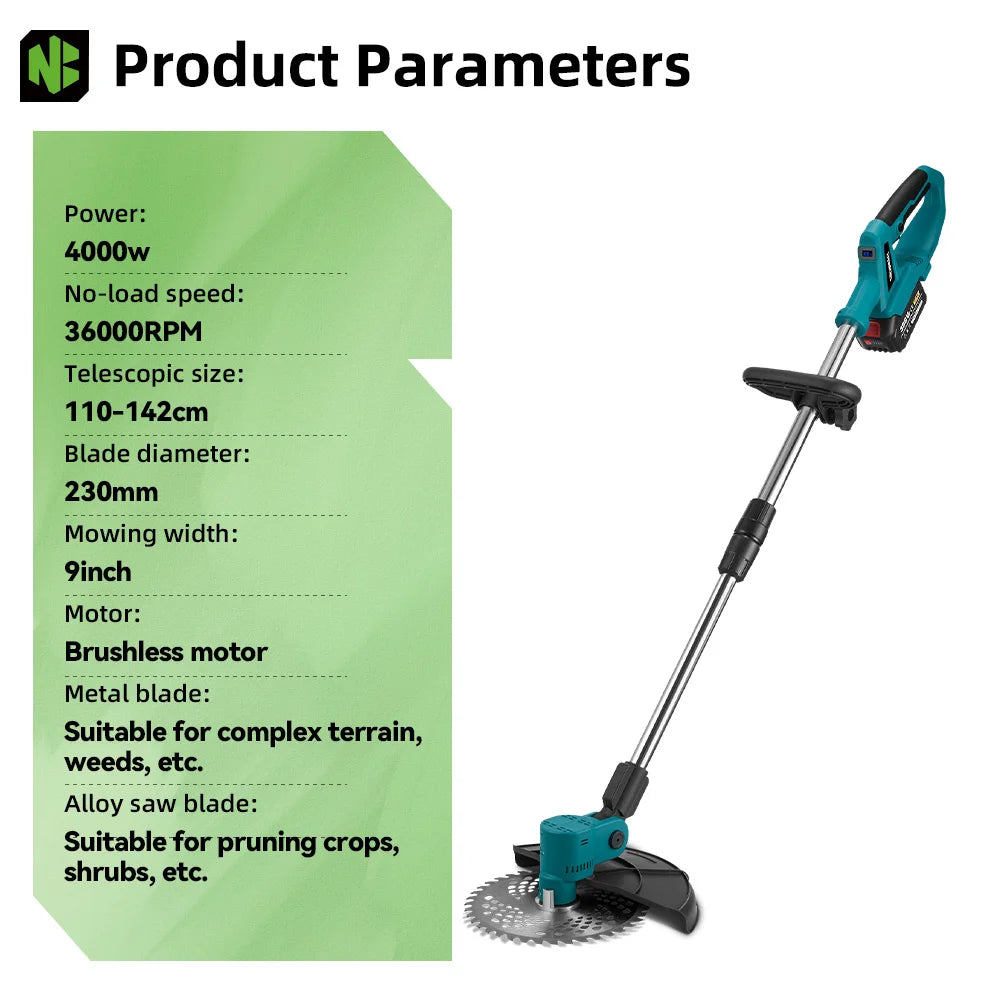 NEWBENY 4000W 9Inch Brushles Electric Lawn Mower Digital Display Grass Trimmer Repairing lawns Power Tool For 21V 18V Battery