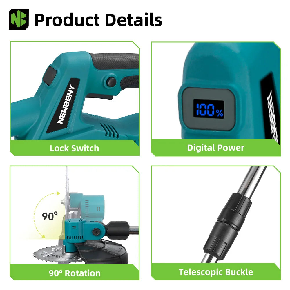 NEWBENY 4000W 9Inch Brushles Electric Lawn Mower Digital Display Grass Trimmer Repairing lawns Power Tool For 21V 18V Battery