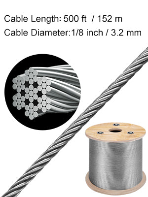 VEVOR 152M / 500Ft Wire Rope 316 Stainless Steel Strong Tension Soft Fishing Lifting Cable 7*7 Clothesline 1.5MM-3.2MM Diameter