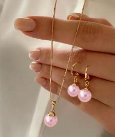 Luxury Temperament Design Sense Light Cross-border European and American Pendant Jewelry Necklace with Imitation Pearl Earrings