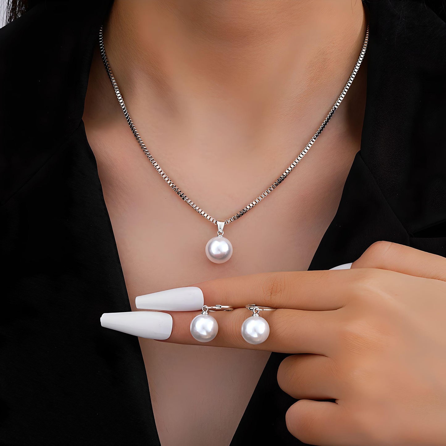 Luxury Temperament Design Sense Light Cross-border European and American Pendant Jewelry Necklace with Imitation Pearl Earrings