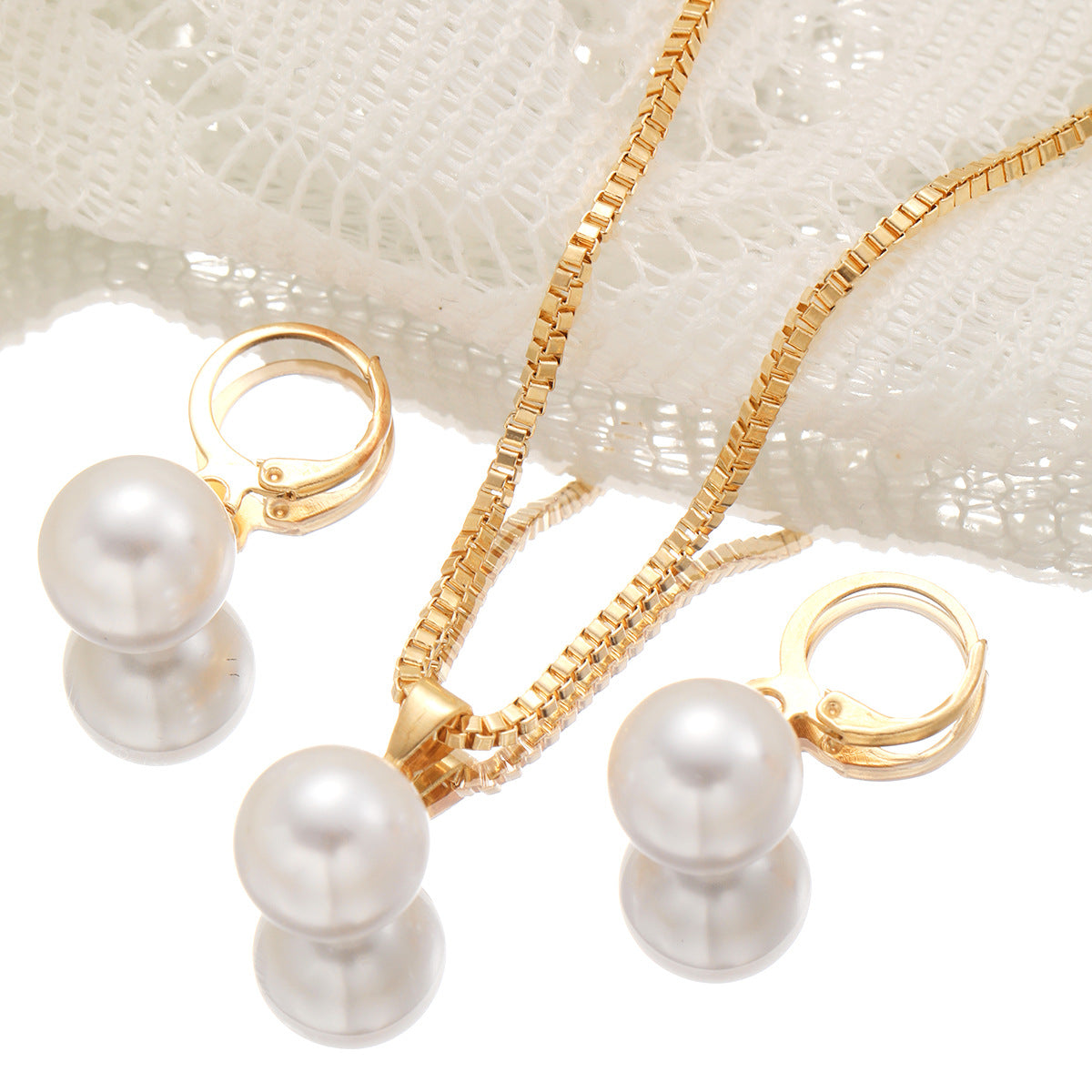 Luxury Temperament Design Sense Light Cross-border European and American Pendant Jewelry Necklace with Imitation Pearl Earrings
