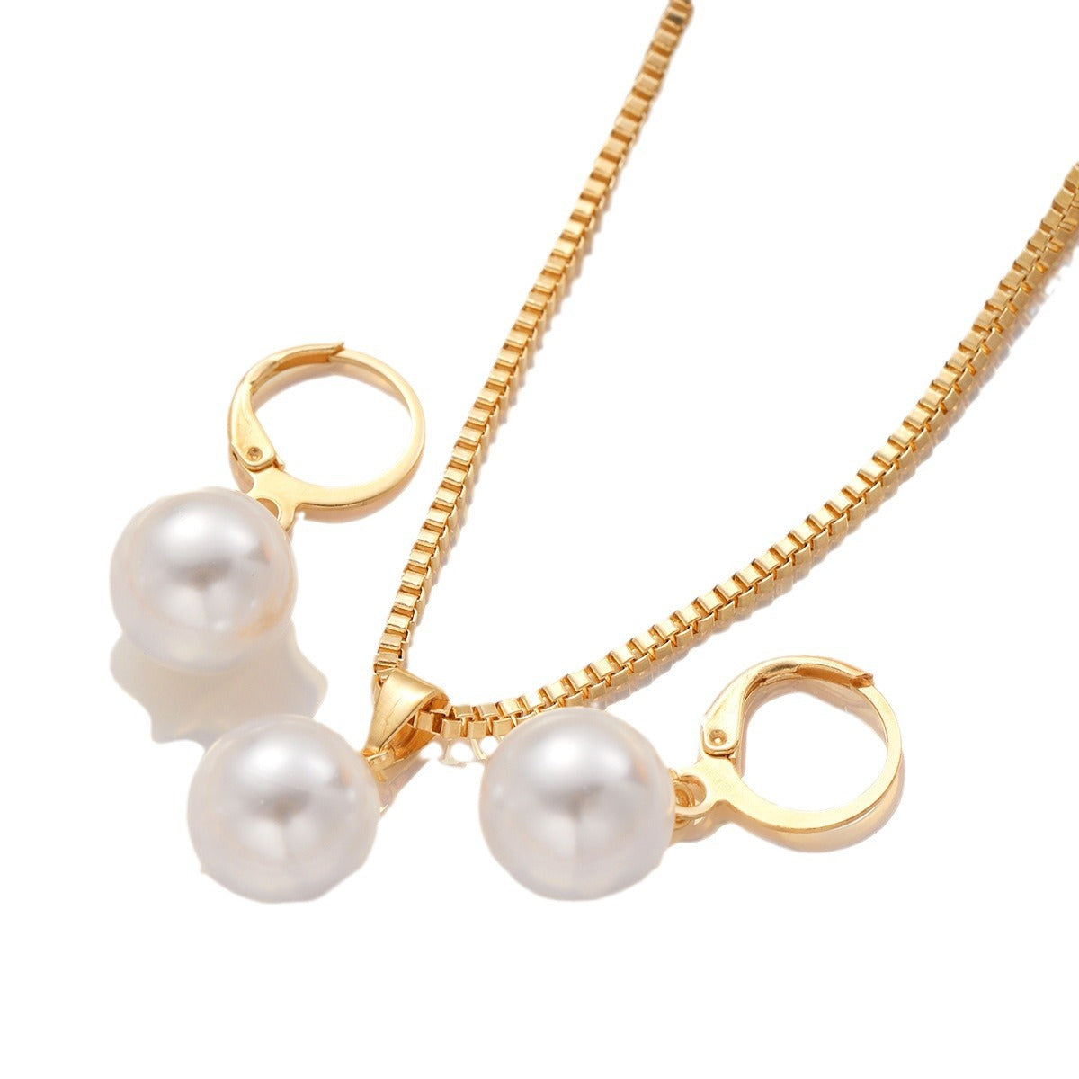 Luxury Temperament Design Sense Light Cross-border European and American Pendant Jewelry Necklace with Imitation Pearl Earrings