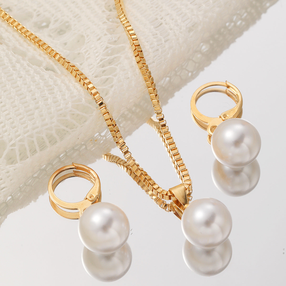 Luxury Temperament Design Sense Light Cross-border European and American Pendant Jewelry Necklace with Imitation Pearl Earrings