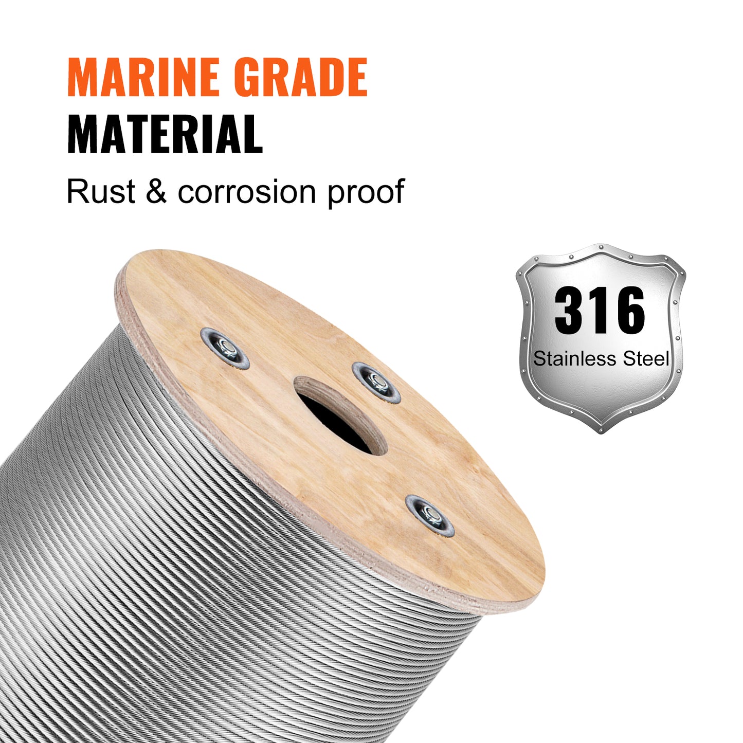 VEVOR 152M / 500Ft Wire Rope 316 Stainless Steel Strong Tension Soft Fishing Lifting Cable 7*7 Clothesline 1.5MM-3.2MM Diameter